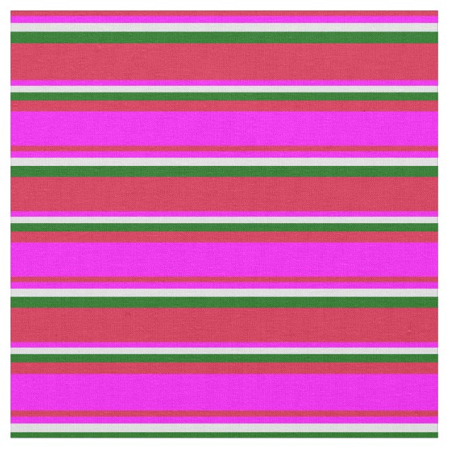 Crimson, Fuchsia, Lavender, and Dark Green Lines Fabric (Close Up)