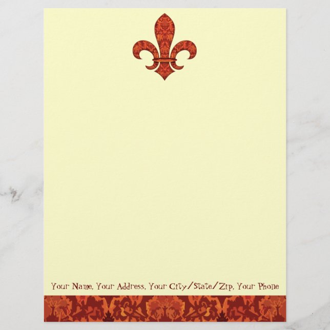 Crimson Garden Fleur de lis Letterhead Template (Front)