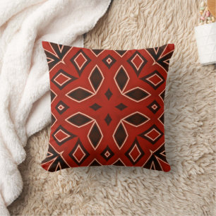 Crimson Geometric Kaleidoscope Cushion