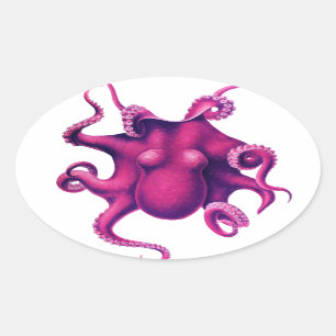 Crimson Girly Octopus Oval Sticker