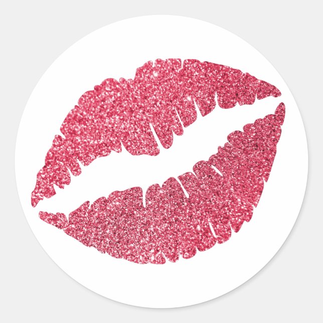 Crimson Glitter Lips Print Classic Round Sticker (Front)