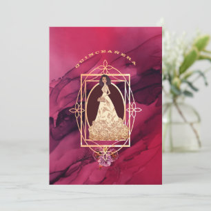Crimson Glow Quinceañera Tiara Invitation