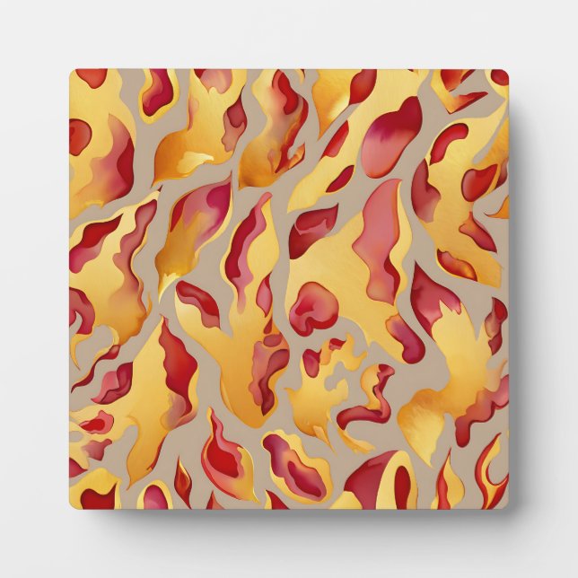 Crimson Gold Abstract Liquid Marble Plaque (Front)