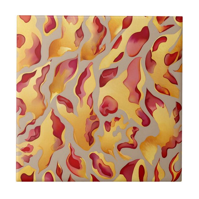 Crimson Gold Abstract Liquid Marble Tile (Front)