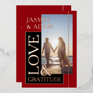 Crimson Gold Foil Love and Gratitude Wedding Photo