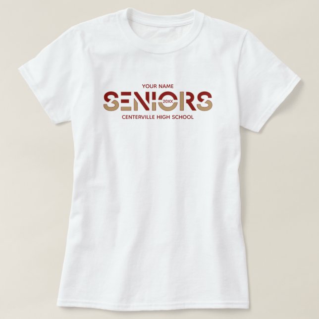 Crimson & Gold Two-Colour Seniors Sliced Letters T-Shirt (Design Front)