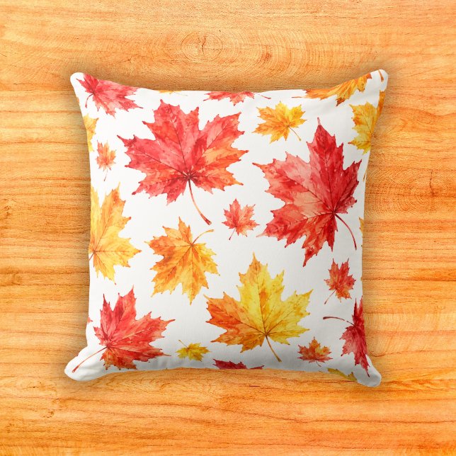 Crimson Gold Watercolor Maple Leaf Pattern Cushion (Creator Uploaded)