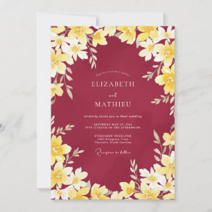 Crimson Gold Wildflower Wedding Invitation