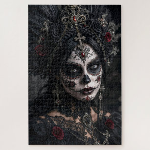 Crimson Gothic Calavera – Black Rose Jigsaw Puzzle