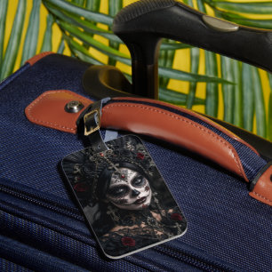 Crimson Gothic Calavera – Black Rose Luggage Tag