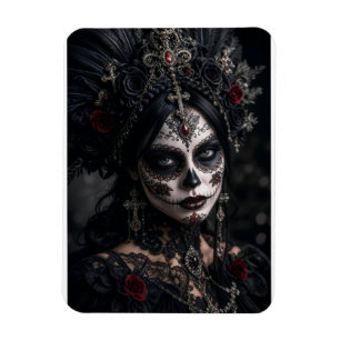 Crimson Gothic Calavera – Black Rose Magnet