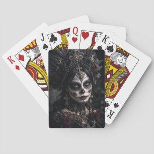 Crimson Gothic Calavera – Black Rose Playing Cards