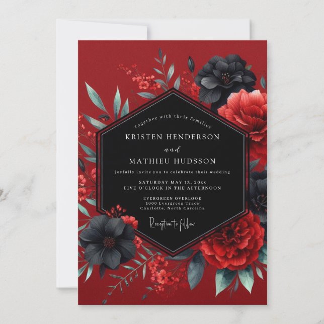 Crimson Gothic Flora Wedding Invitation (Front)