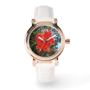 "Crimson Grace: Red Hibiscus Blooming on a Tree" Watch