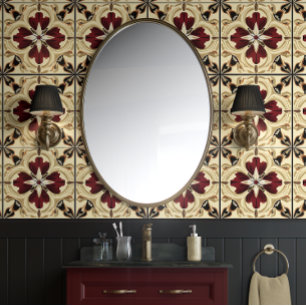 Crimson Grandeur - Red, Beige, Black - Traditional Wallpaper