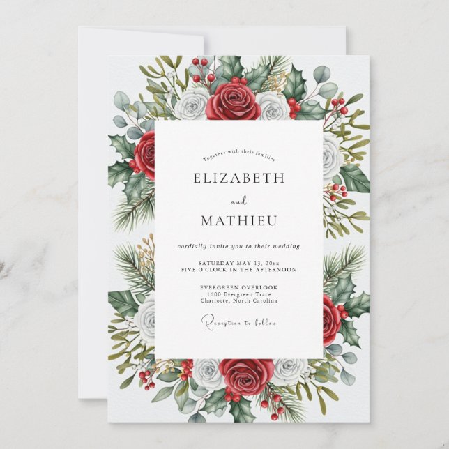 Crimson Grandiose Winter Wedding Invitation (Front)