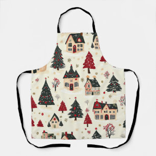 Crimson Green Christmas Village Snowy Toile Apron