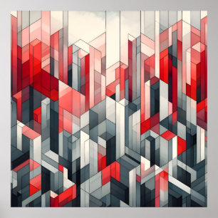 Crimson Gridscape Poster