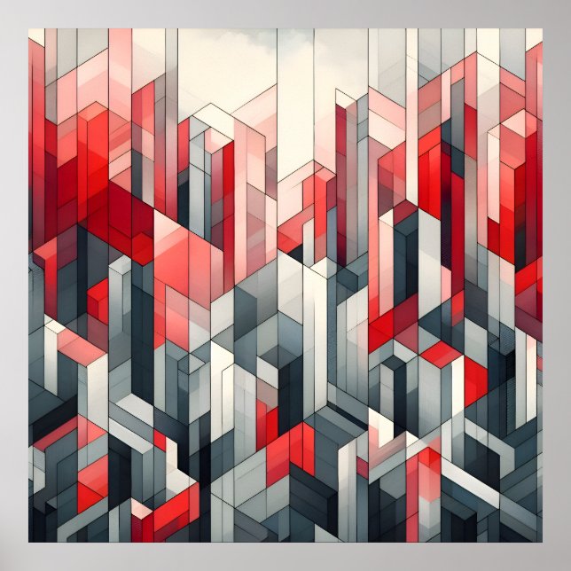 Crimson Gridscape Poster (Front)