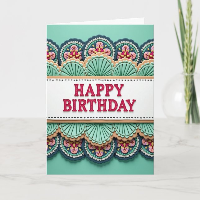 Crimson Happy Birthday Banner Card (Front)
