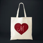 Crimson Heart - monogram Tote Bag<br><div class="desc">This canvas bag features a shapely crimson heart overlaid by a template text monogram heart.  Click "Customize" to re-size/re-position crimson heart image and personalize text or monogram with  choice of font style,  size,  and color. Great bridesmaid gift.</div>