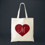 Crimson Heart - monogram Tote Bag<br><div class="desc">This canvas bag features a shapely crimson heart overlaid by a template text monogram heart.  Click "Customize" to re-size/re-position crimson heart image and personalize text or monogram with  choice of font style,  size,  and color. Great bridesmaid gift.</div>