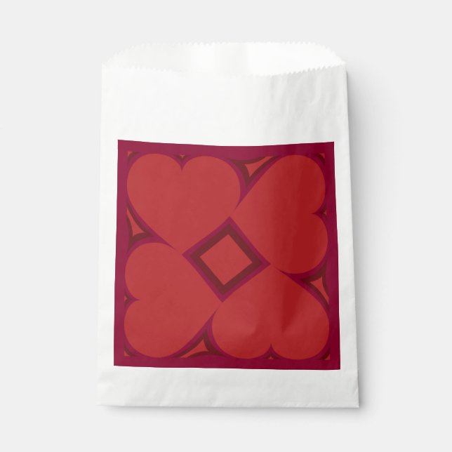 Crimson Hearts and Diamond Pattern Favour Bags (Front)