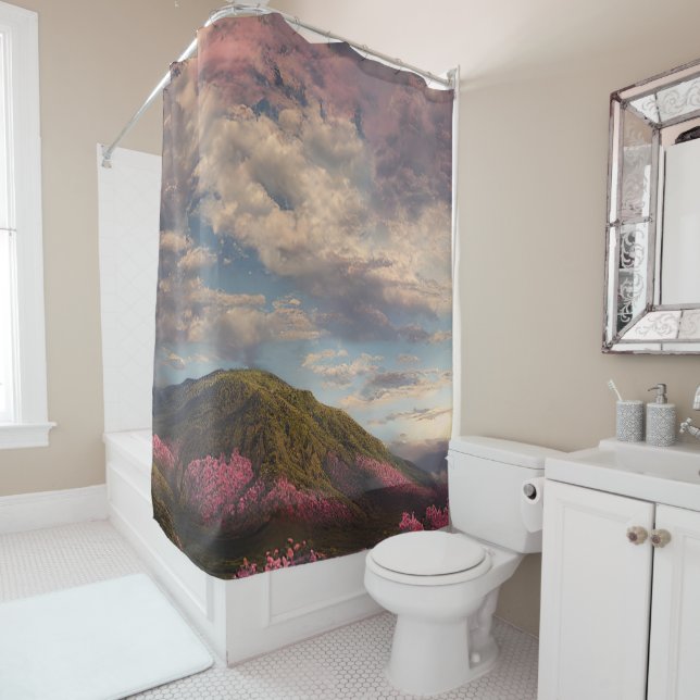 Crimson Heavens Above the Peaks Shower Curtain (In Situ)
