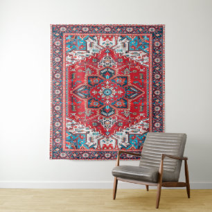 Crimson Heirloom: Moroccan Heritage Rug Art Tapestry