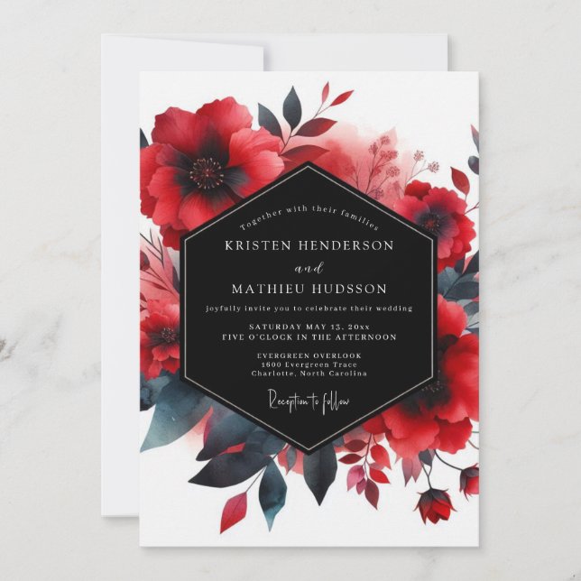 Crimson Indigo Bloom Wedding Invitation (Front)