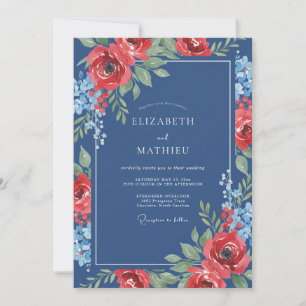 Crimson Indigo Petal Wedding Invitation