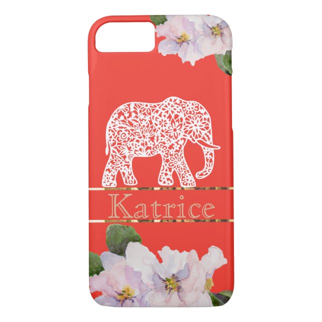 Crimson iPhone Case with White Elephant and Violet (Back)