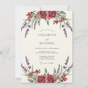 Crimson Lavender Painted Wedding Invitation
