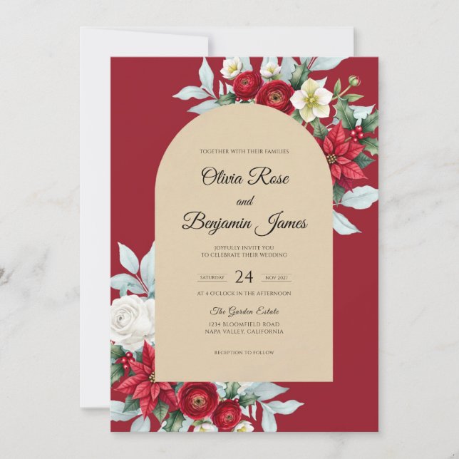 Crimson Leaf Wedding Invitation (Front)