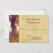 Crimson Leaves Fall Weddinhg Invitation RSVP