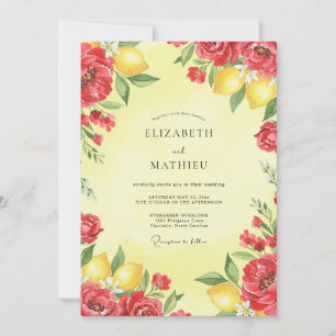 Crimson Lemon Citrus Eucalyptus Wedding Invitation