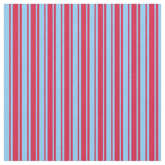 Crimson & Light Sky Blue Lined Pattern Fabric (Close Up)