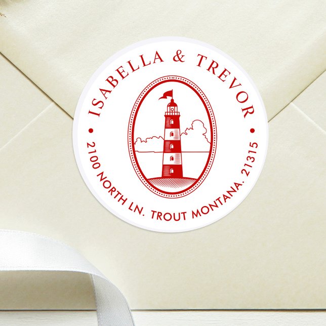 Crimson Lighthouse | Nautical Themed Crimson Classic Round Sticker (Creator Uploaded)