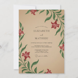 Crimson Lily Tan Wedding Invitation