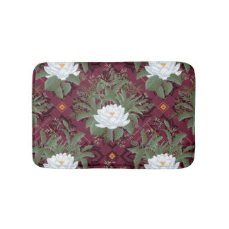 Crimson Lotus Elegance Pattern - The White Lotus Bath Mat