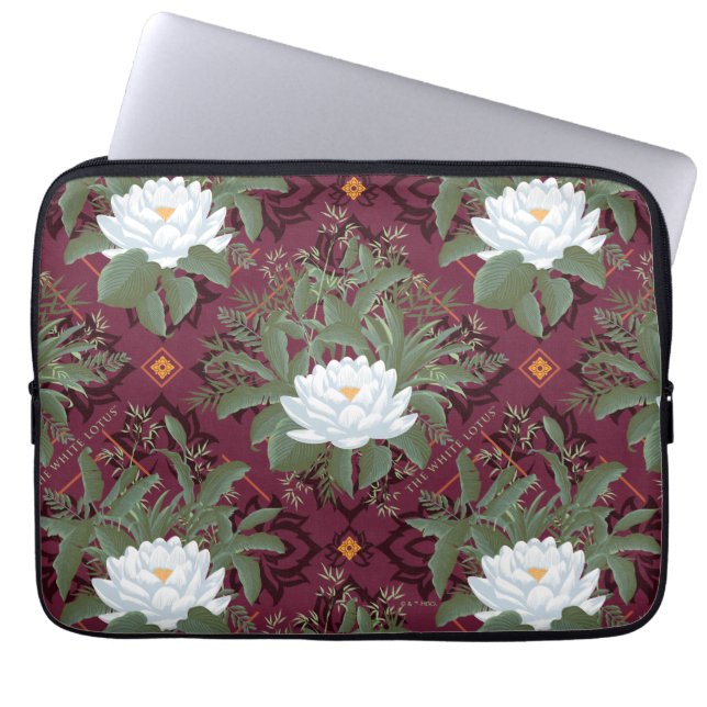 Crimson Lotus Elegance Pattern - The White Lotus Laptop Sleeve (Front)