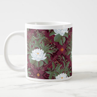 Crimson Lotus Elegance Pattern - The White Lotus Large Coffee Mug