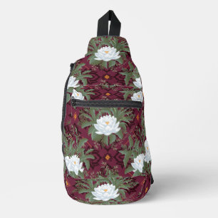 Crimson Lotus Elegance Pattern - The White Lotus Sling Bag