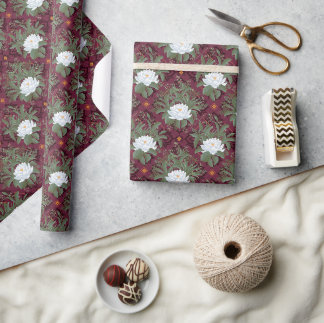 Crimson Lotus Elegance Pattern - The White Lotus Wrapping Paper