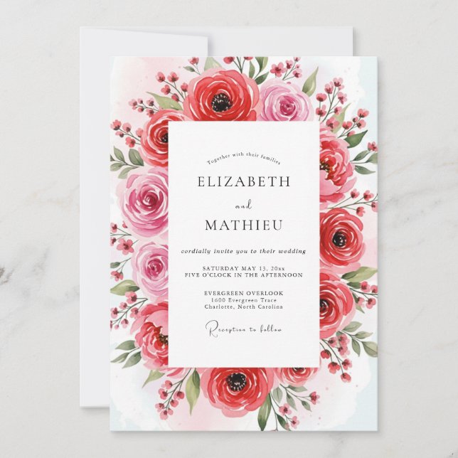 Crimson Lush Spring Wedding Invitation (Front)