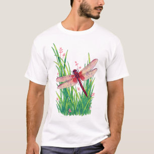Crimson marsh glider dragonfly green grass T-Shirt