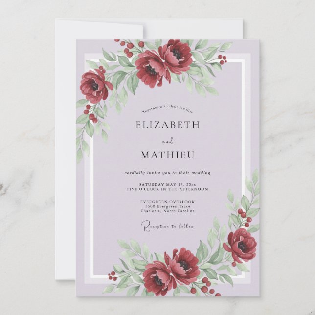 Crimson Mauve Painted Wedding Invitation (Front)
