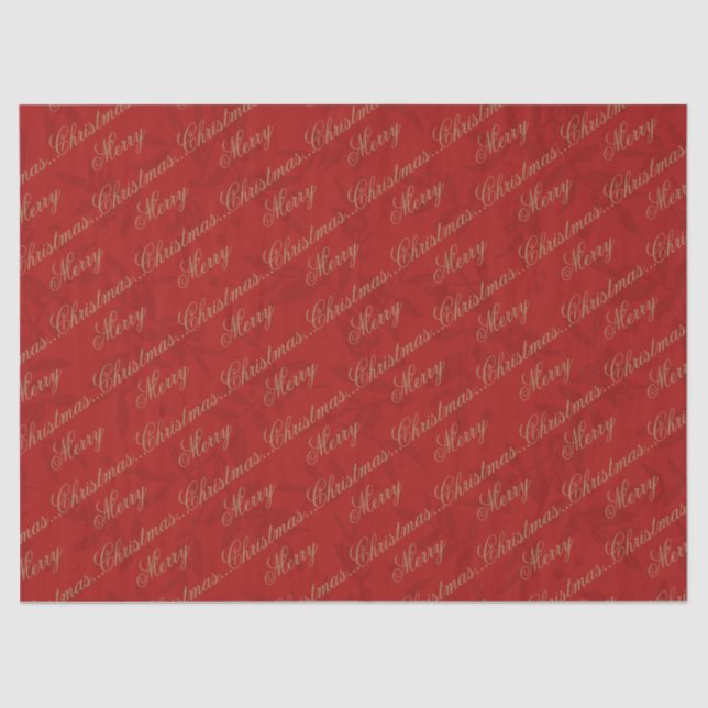 Crimson "Merry Christmas" Gold Script  Tissue Paper (Front)
