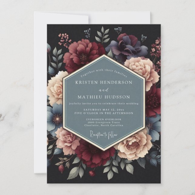 Crimson Midnight Flora Wedding Invitation (Front)