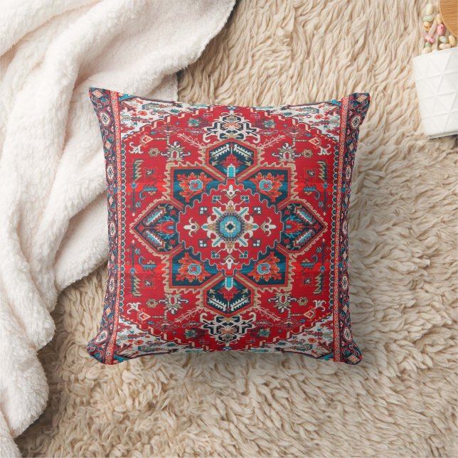 Crimson Mirage – Red Boho Moroccan Elegance Cushion (Blanket)